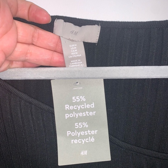 H&M Black Ribbed Knit Long Sleeve Midi Dress Size Large - Picture 3 of 6